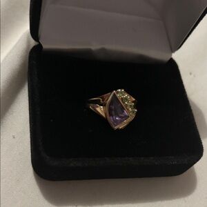 Gold-tone Ring with Purple and Green Gemstones - Women Jewelry